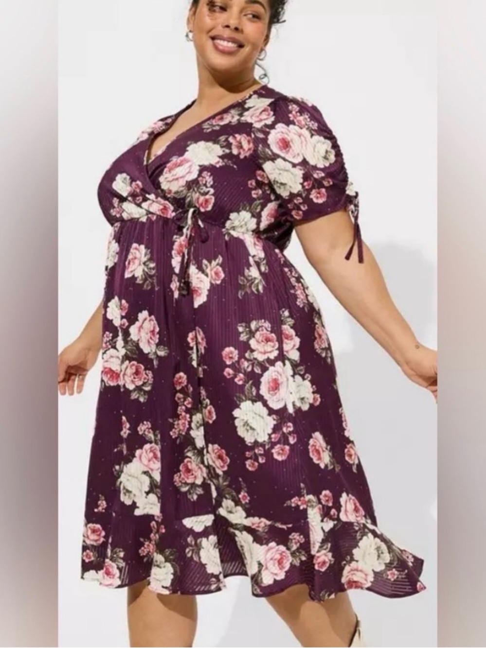 NWT Torrid Dobby Satin Surplice Wrap Midi Dress Romantic Roses Winter Bloom